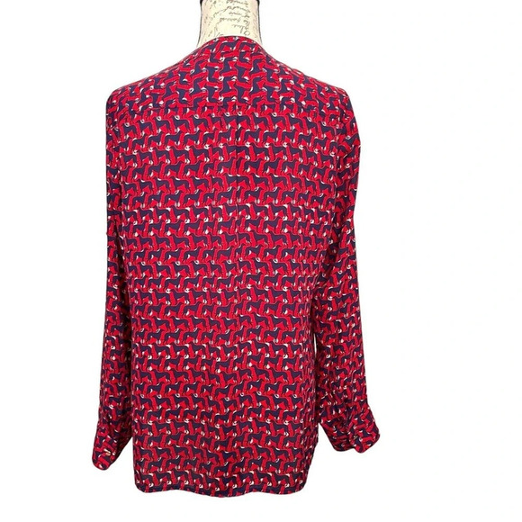 Banana Republic Dog Print Popover Blouse Size Medium Roll Tab Sleeve - Picture 2 of 10